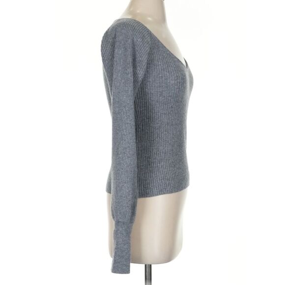 Reformation Hart Cashmere Sweater Grey ribbed Balloon Sleeve Small - Picture 4 of 8
